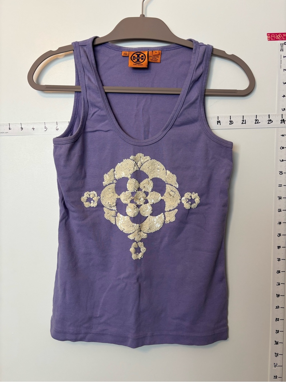 Tory Burch Purple and white cotton Sequin-Embellished Tank Top size M.